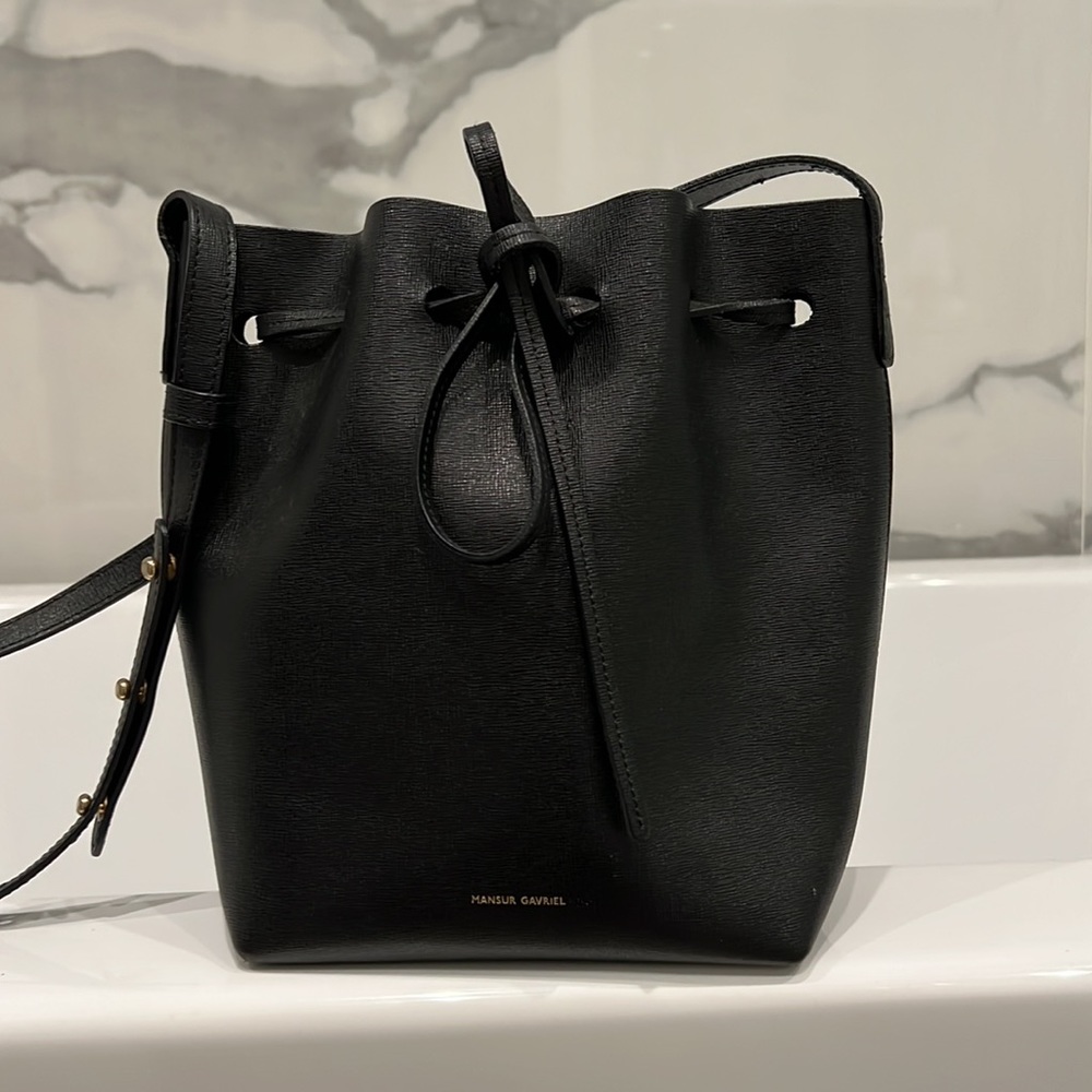 Mansur Gavriel Mini Bucket Bag in Black/Black Saffiano